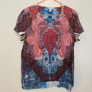 Chico's size 3 embellished cinched waist tops